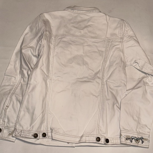 Denim & Co. Embroidered White Jean Jacket Size S - Picture 6 of 7